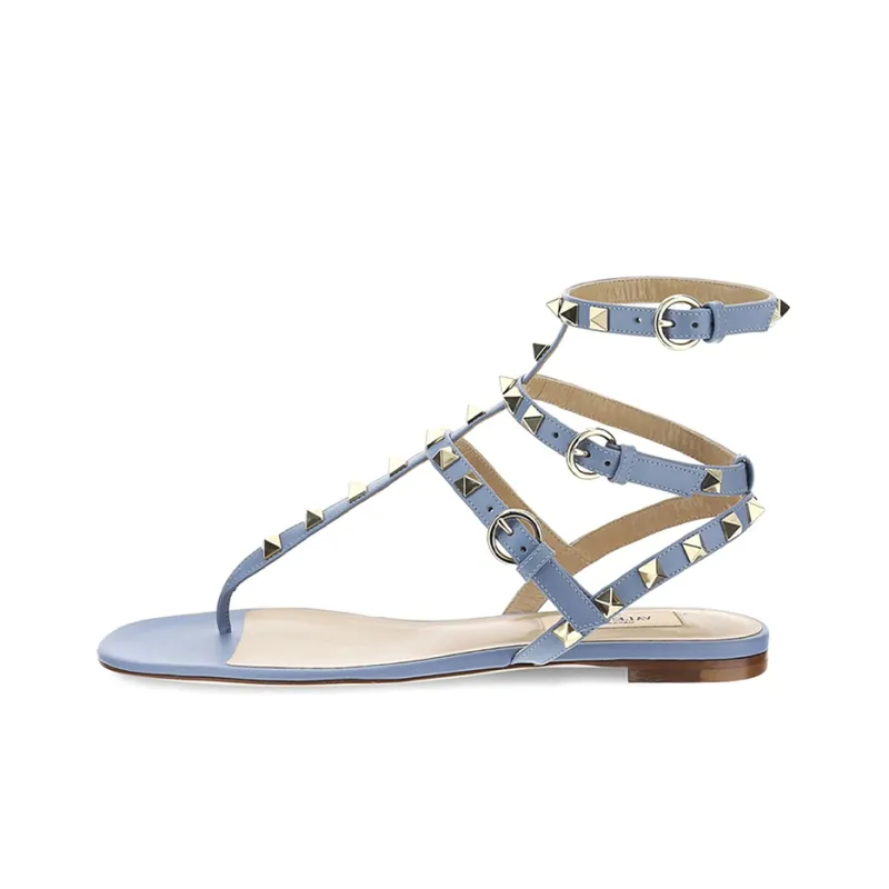Valentino Rockstud Casual Single Shoes Women's Light Blue-0