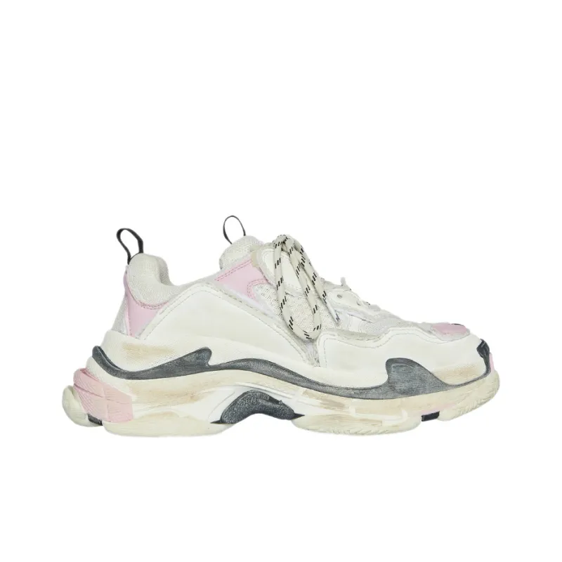 Balenciaga Triple S White Pink Pre Distressed Women's-1