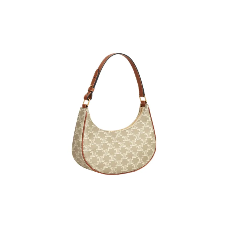CELINE AVA Leather Trim Handbag, Shoulder Bag Women's Beige Brown-1