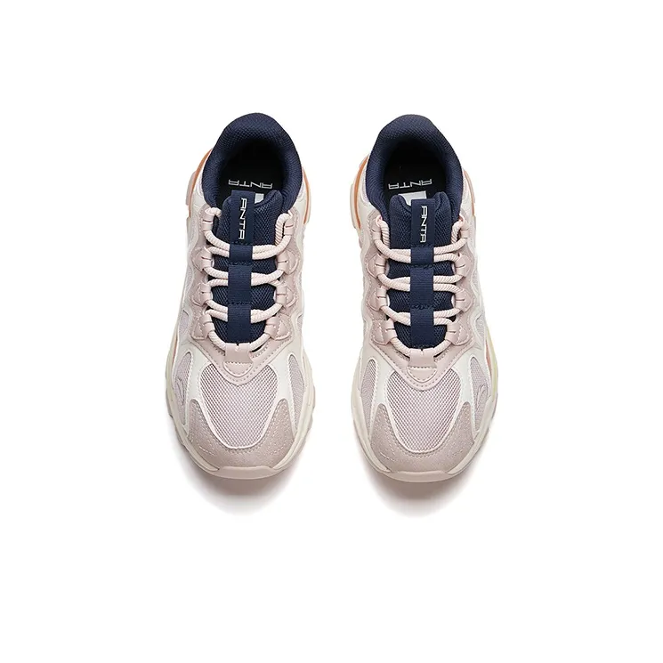 ANTA Chunky Sneakers Women's Low Top Lotus Gray/Ivory White/Salmon Pink-2