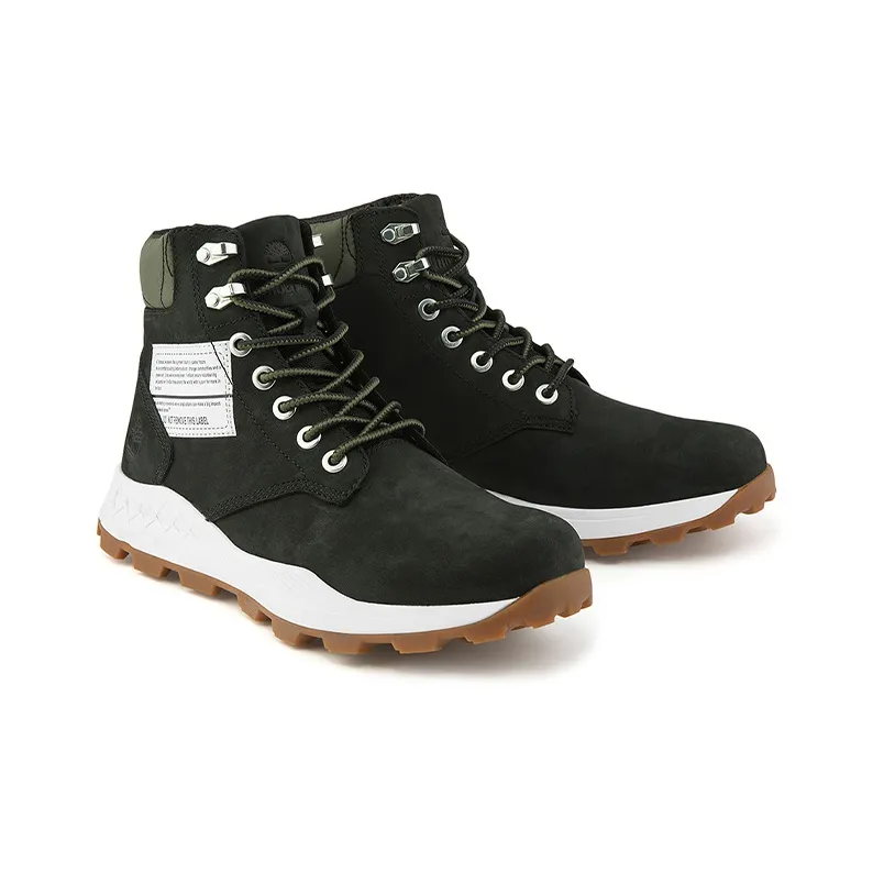 Timberland 6 Inch Brooklyn Side Zip Wide Fit Boots 'Black Nubuck With Green Padded Collar'-3