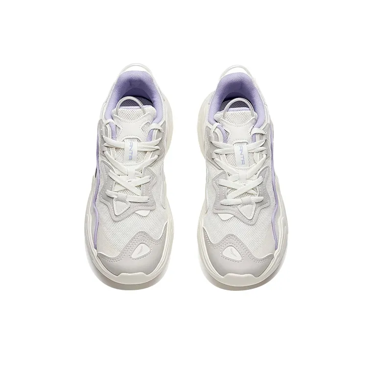 ANTA Chunky Sneakers Women's Low Top Ivory White/Shade 1 Gray-2