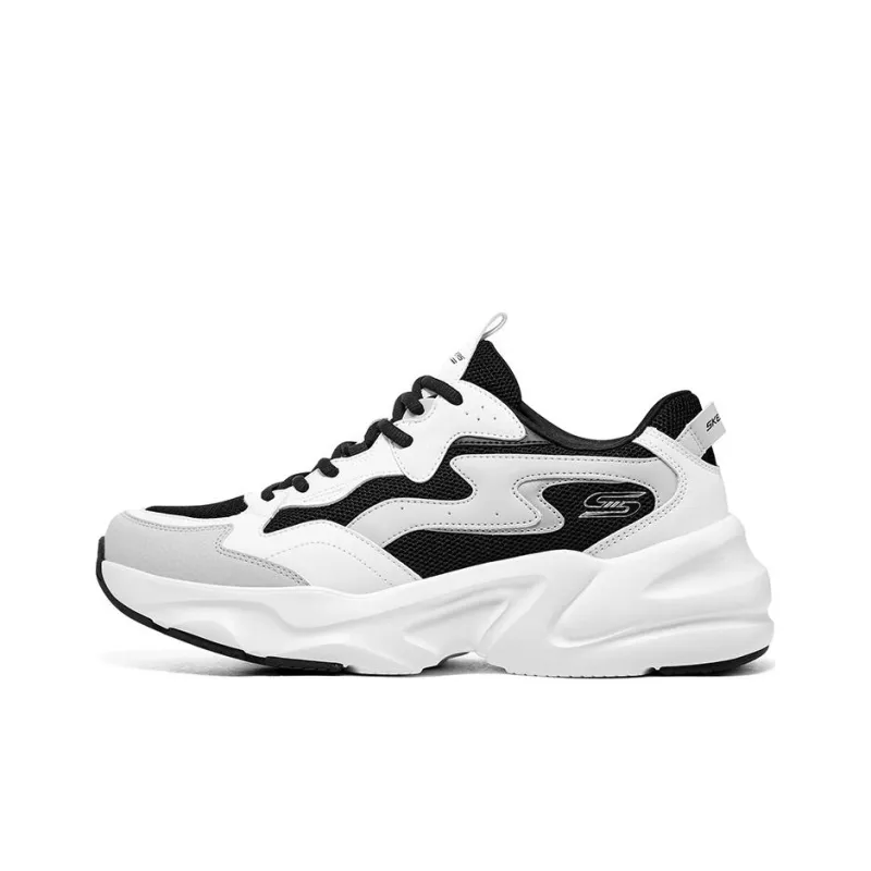 Skechers D'LITES Wear Resistant Low Top Chunky Sneakers Men's Black White-0