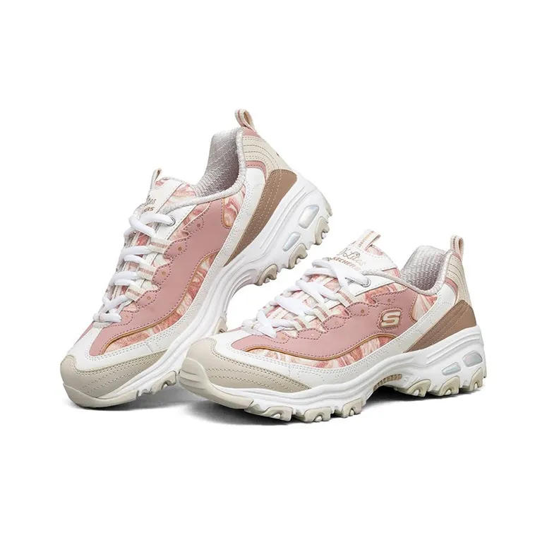 Skechers D'LITES 1.0 Cushioning Anti Slip Wear Resistant Breathability Low Top Chunky Sneakers Women's Pink White-2