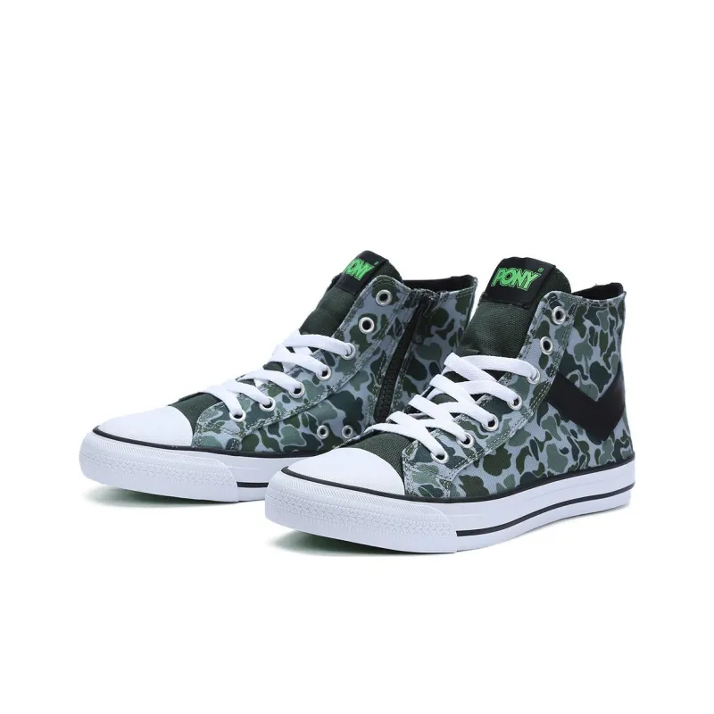 PONY Shooter Anti-Slip Wear-Resistant High-Top Canvas Shoes Men's Gray Green-1