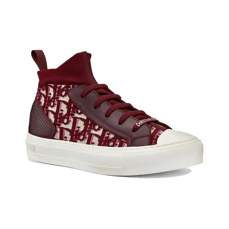 DIOR Walk'n'Dior Wear-Resistant High-Top Canvas Shoes Women's Red-3