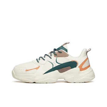 ANTA Chunky Sneakers Men Low Top Light Beige White/Dark Moss Green/Orange