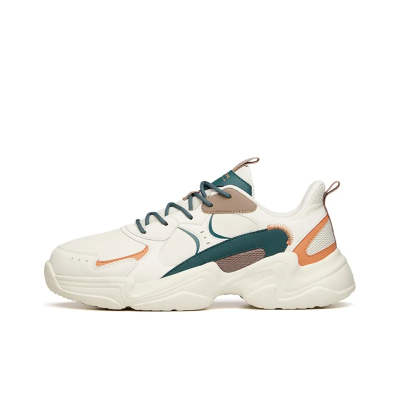 ANTA Chunky Sneakers Men Low Top Light Beige White/Dark Moss Green/Orange-0