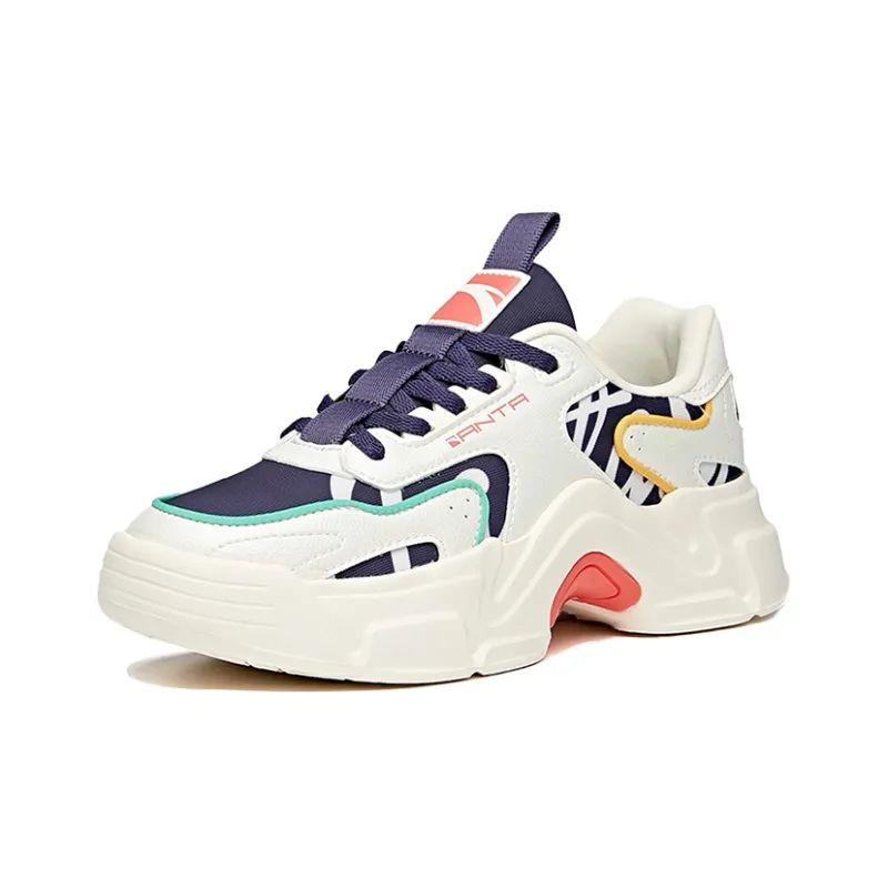 ANTA Chunky Sneakers Women's Low Top White/Black/Yellow-1