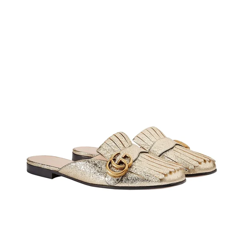 GUCCI Gold Marmont Leather Mules-1