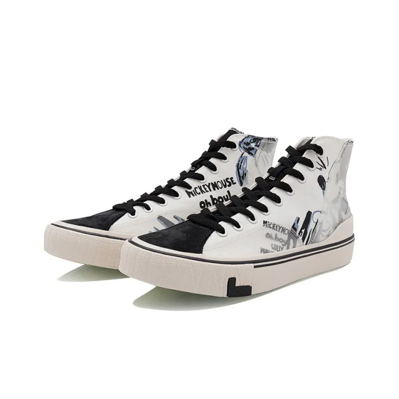 Disney x LiNing Anti Slip And Wear Resistant Balance High Top Canvas Shoes Men's Black White-2