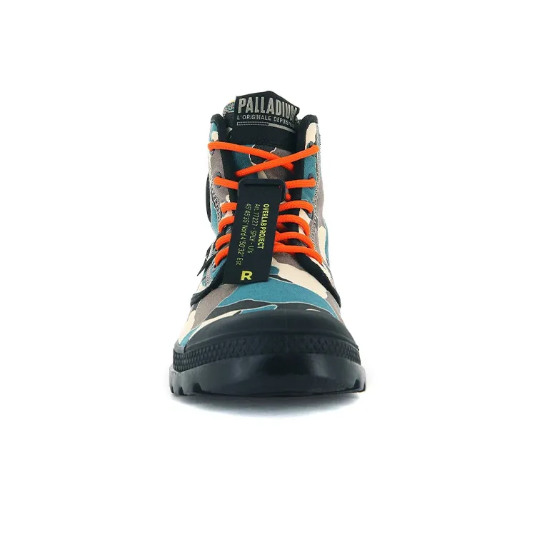 Palladium Pampa Lite Overlab Camo Anti-Slip Wear-Resistant High-Top Canvas Shoes Unisex Blue Gray Camouflage-3