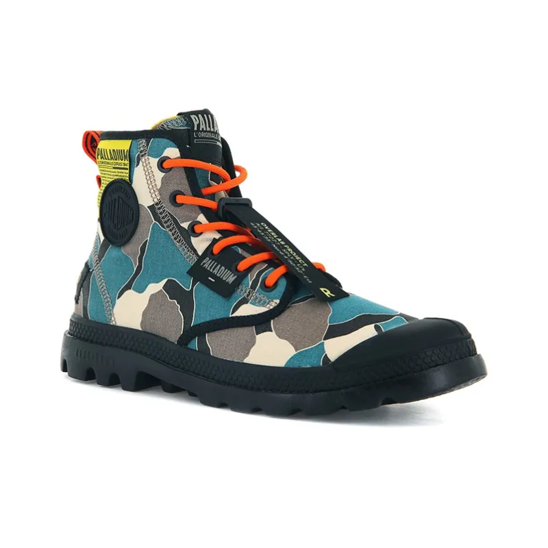 Palladium Pampa Lite Overlab Camo Anti-Slip Wear-Resistant High-Top Canvas Shoes Unisex Blue Gray Camouflage-2