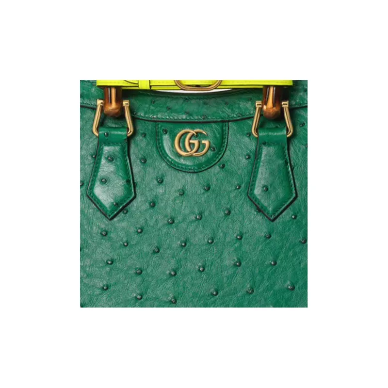 GUCCI Diana Ostrich Leather Shoulder Bag Crossbody Bag Handbag Small Size Women's Green-6