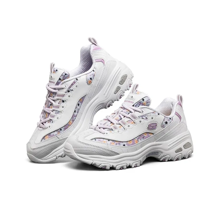 Skechers D'LITES 1.0 Cushioning Anti Slip Wear Resistant Breathability Low Top Chunky Sneakers Women's White Purple-2