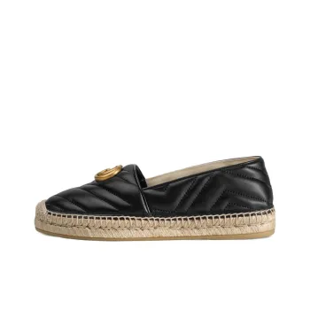 GUCCI Double G Espadrille Black Leather Women's
