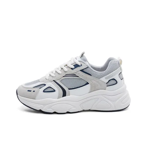 RENBEN Chunky Sneakers Women's Low-Top Gray/White/Blue