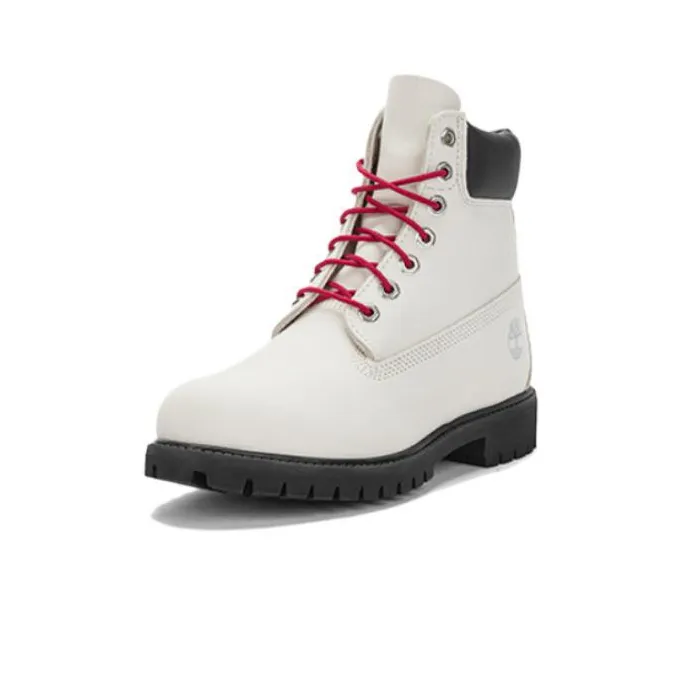 Timberland Premium 6 Inch Boots 'White Nubuck With Red'-1
