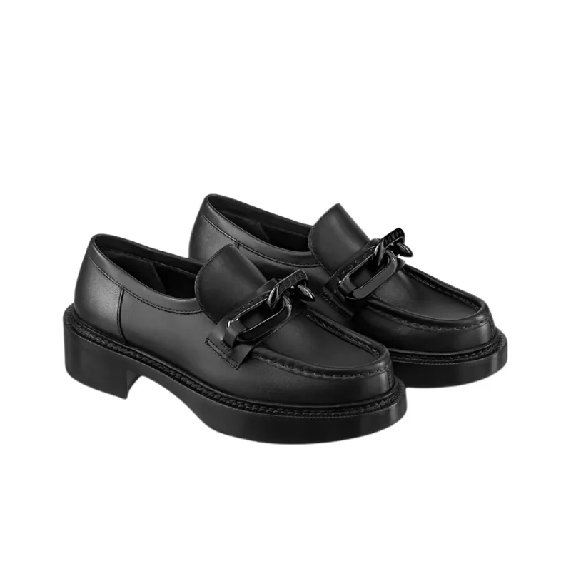 LOUIS VUITTON Lv Academy Loafers 'Black With Chain' Women's-1