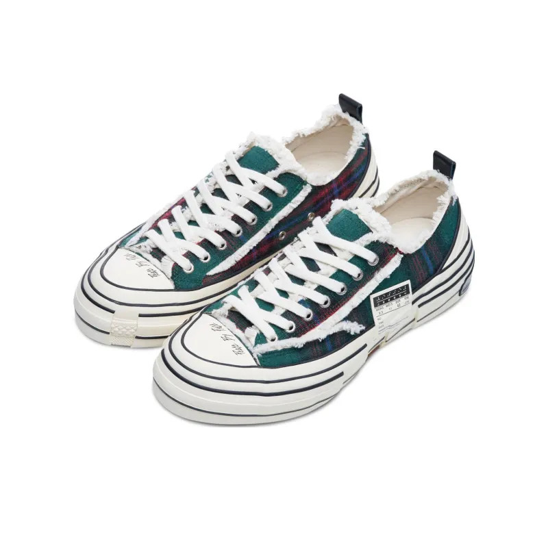 VESSEL Forrest Green Plaid Durable Breathable Low Top Canvas Shoes Unisex Green-1