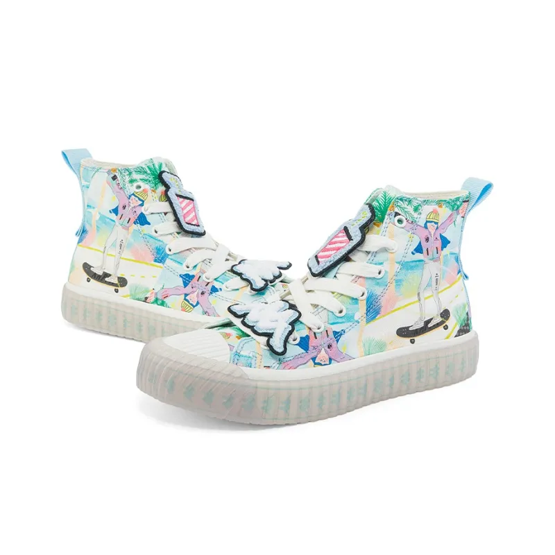 Kappa Sun Jiayi X Kappa Collaboration With Illustrator Wear Resistant High Top Canvas Shoes Unisex Blue-3