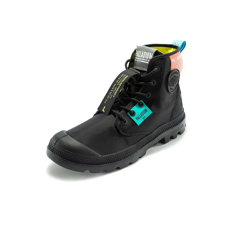 Palladium Pampa Lite Overlab Neon Anti-Slip And Wear-Resistant Lightweight High-Top Canvas Shoes Unisex Black-1