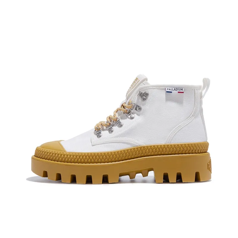 Palladium Pampa PampaMtHi Wear Resistant High Top Canvas Shoes Unisex White Orange Yellow-0