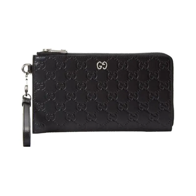 GUCCI Genuine Leather Clutch Men's Black-0
