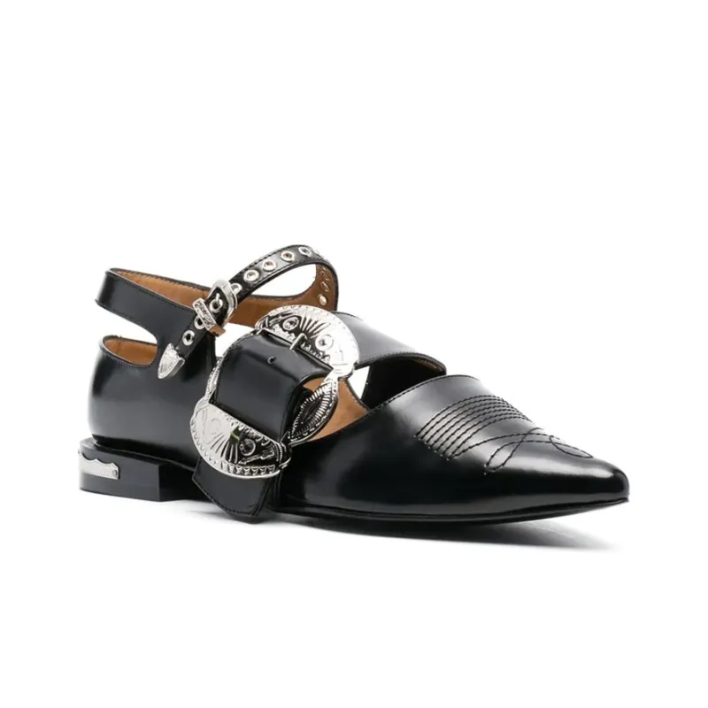 Toga Pulla Buckled Leather Ballerina Shoes-2