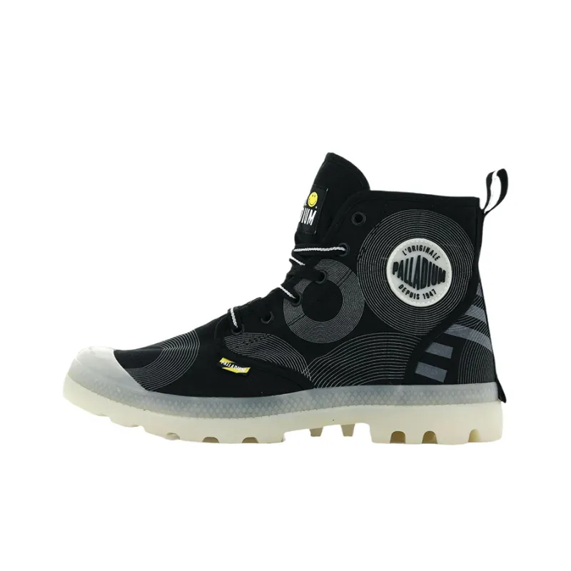 Palladium Pampa Smiley Gitd Slip Resistant, Abrasion Resistant, Breathable Coverage High Top Canvas Shoes Unisex Black-0