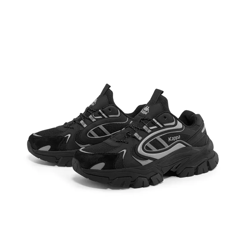 Kappa Abrasion Resistant Slip Resistant Low Top Chunky Sneakers Unisex Black Silver-2