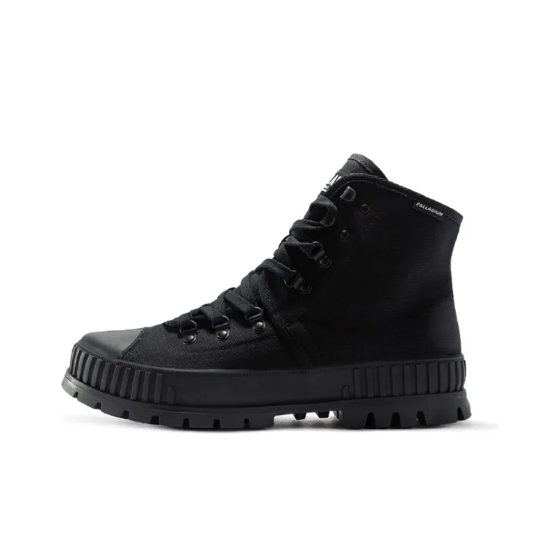 Palladium PALLASHOCK HKR HI Anti Slip Wear Resistant Breathable Height Increasing High Top Canvas Shoes Unisex Black-0
