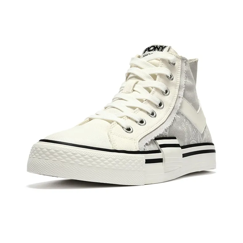 PONY Shooter Slip Resistant Lightweight Wear Resistant Cushioning Breathable High Top Canvas Shoes Women's White Gray-1