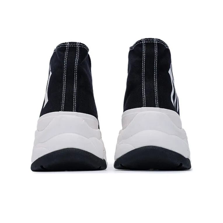 MLB Chunky High New York Yanker Anti Slip Wear Resistant High Top Canvas Shoes Unisex Black-4