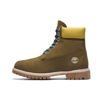 Timberland Premium 6 Inch Boots 'Olive Green Nubuck With Yellow Collar'