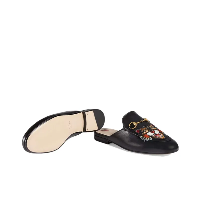 GUCCI Princetown Leather Slipper With Angry Cat Women's Casual Shoes Women's Black-4