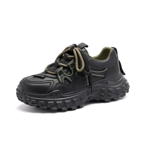 HARSON Low Top Round Tip Lace Up FAIRY Chunky Sneakers Women's Black