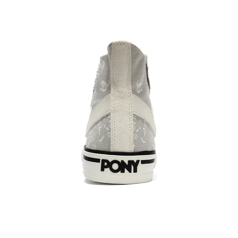 PONY Shooter Slip Resistant Lightweight Wear Resistant Cushioning Breathable High Top Canvas Shoes Women's White Gray-4