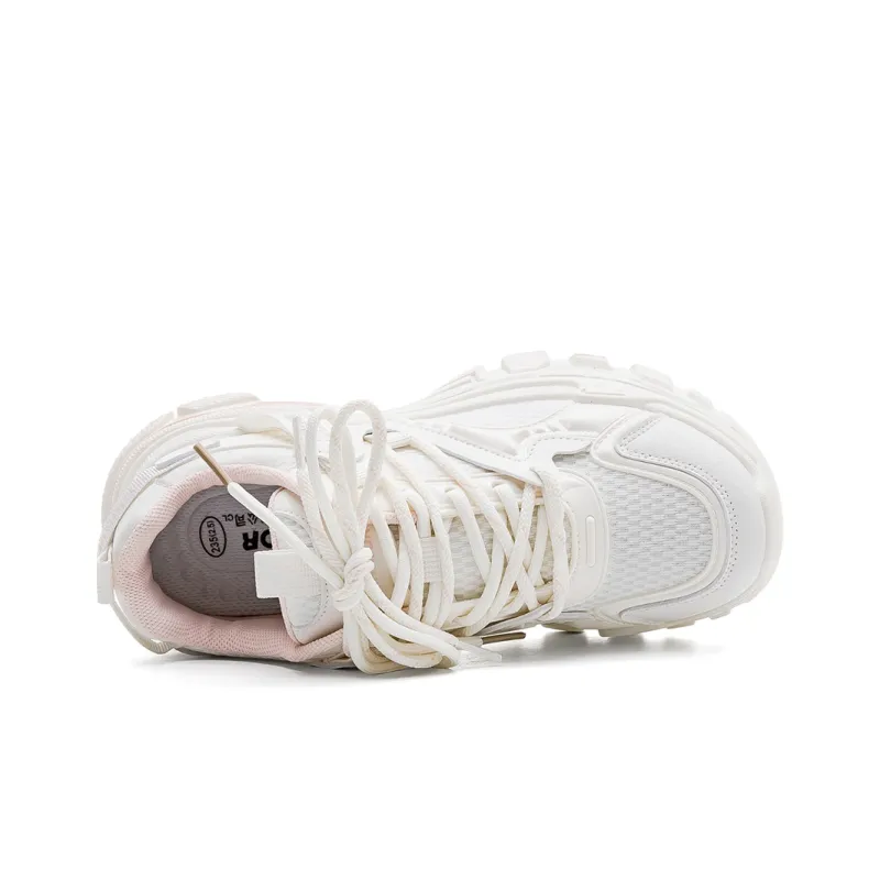 Warrior Cushioned Wear-Resistant Lightweight Slip-Resistant Low-Top Chunky Sneakers Women's Beige Pink-3