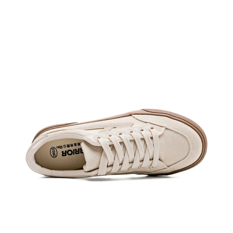 Warrior Anti Slip Wear Resistant Breathable Lightweight Low Top Canvas Shoes Unisex Beige Brown-2