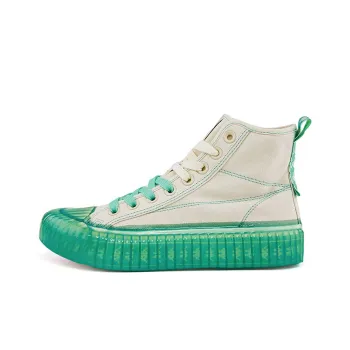 Kappa Label String Anti Slip Wear Resistant High Top Canvas Shoes Unisex White Green