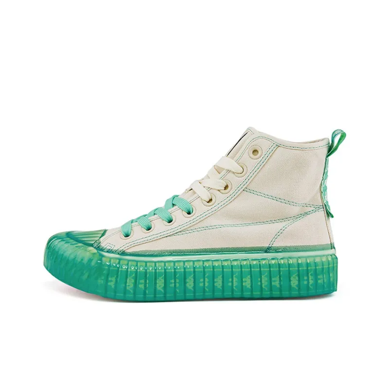 Kappa Label String Anti Slip Wear Resistant High Top Canvas Shoes Unisex White Green-0