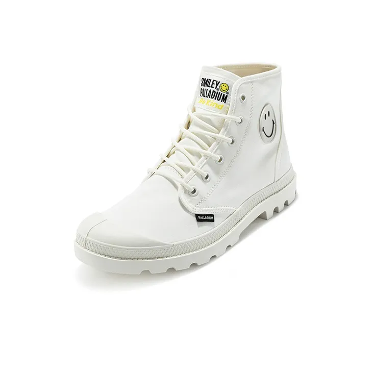 Smiley X Palladium Pampa Canvas Shoes Unisex High Top White-2