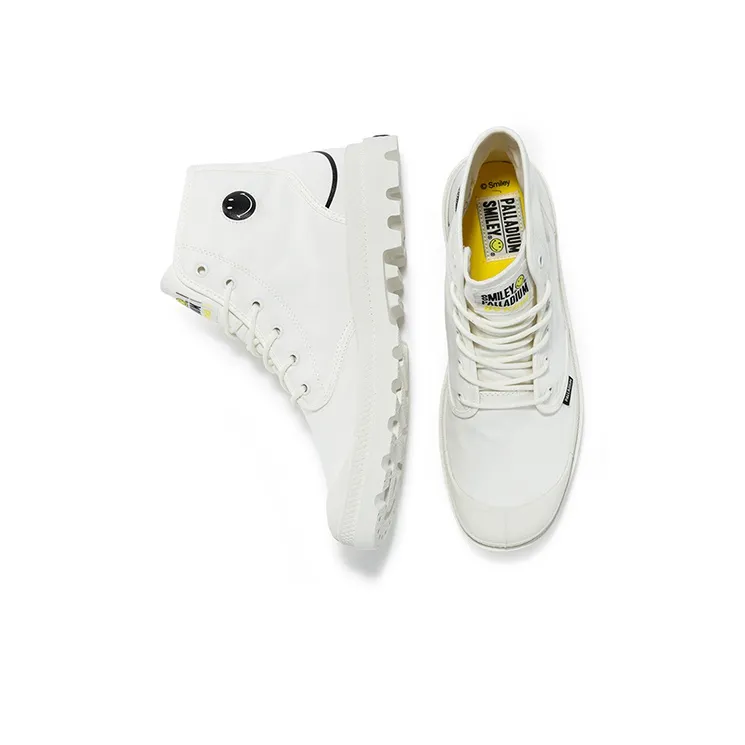 Smiley X Palladium Pampa Canvas Shoes Unisex High Top White-3