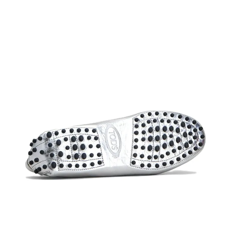 TOD'S Gommino Metallic Round Toe Loafers Women's-4