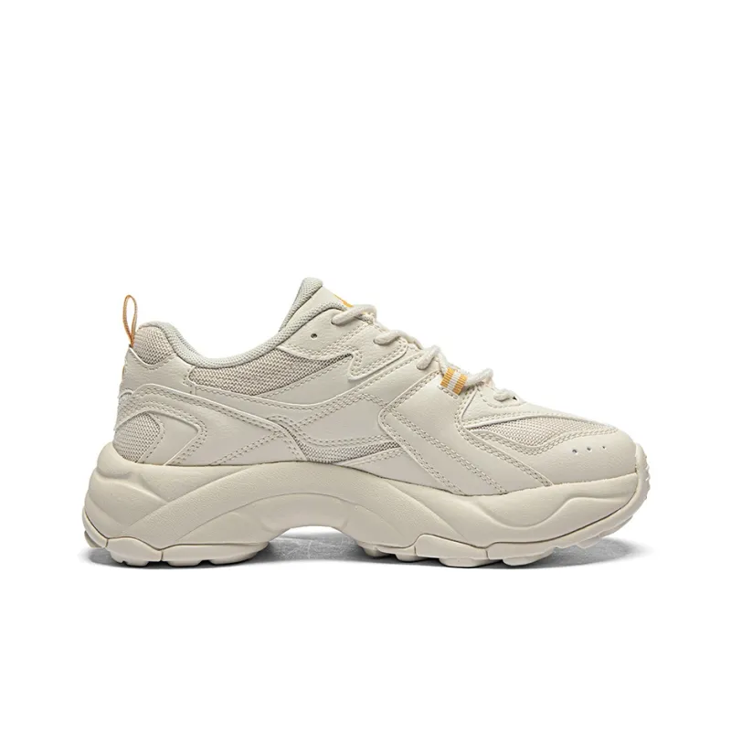 Kappa Anti-Slip Wear-Resistant Breathable Height Increasing Low-Top Chunky Sneakers Women's Beige Yellow-1