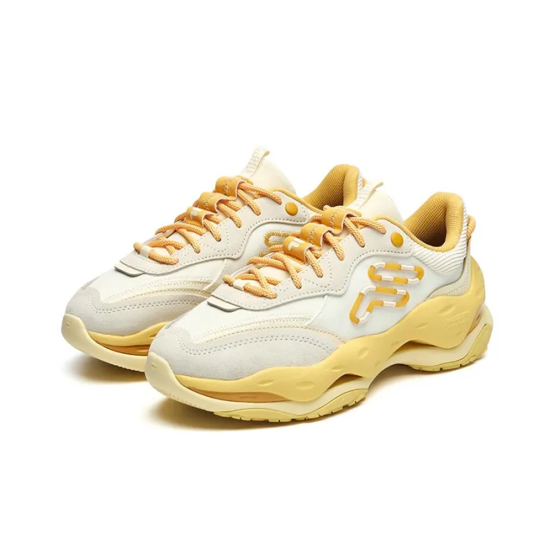 FILA FUSION Cheese Chunky Sneakers Women's Low Top Winter White/Gold Apricot Yellow-2