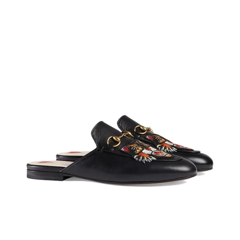 GUCCI Princetown Leather Slipper With Angry Cat Women's Casual Shoes Women's Black-1