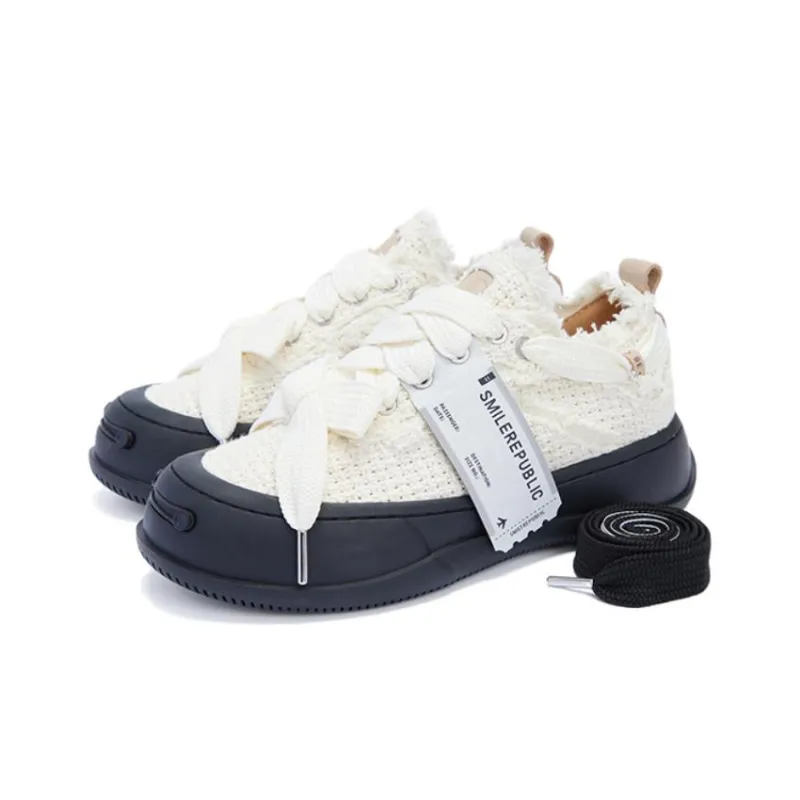 SMILEREPUBLIC Anti-Slip Wear-Resistant Waterproof Breathable Height Increasing Low-Top Canvas Shoes Unisex White-2