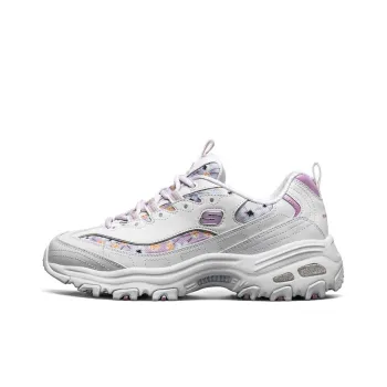 Skechers D'LITES 1.0 Cushioning Anti Slip Wear Resistant Breathability Low Top Chunky Sneakers Women's White Purple